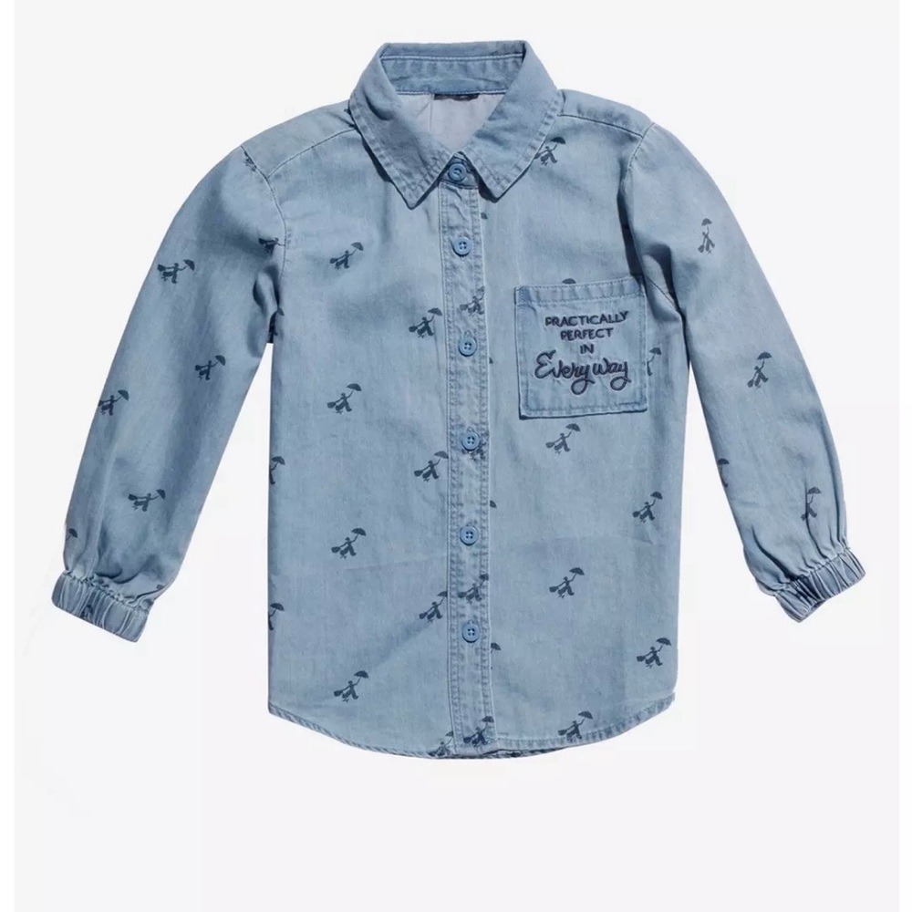 Disney Toddler Girls Mary Poppins Cotton Chambray Button Up Shirt Size 5T
